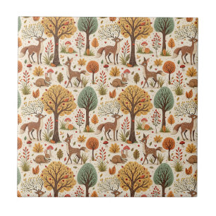 Azulejo De Cerâmica Animais da Floresta & Padrão da Temporada de Outon