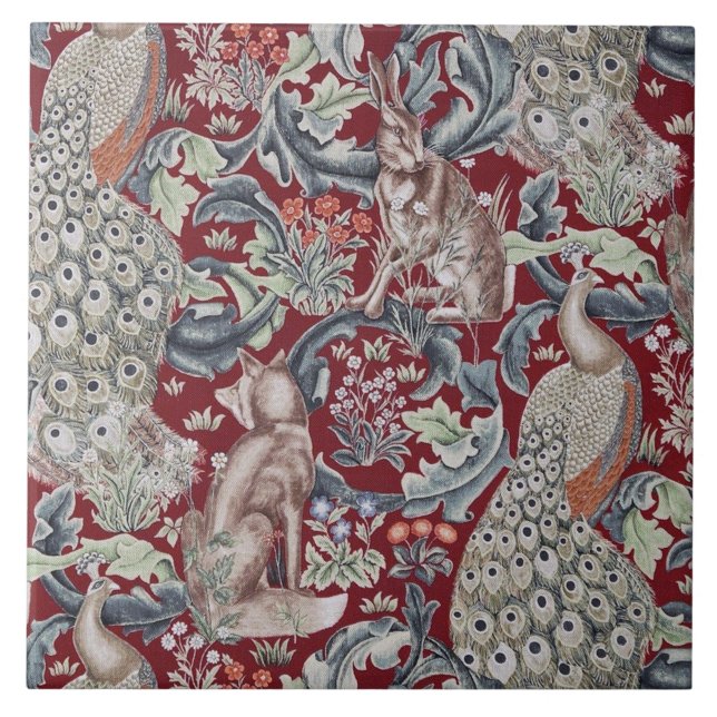 Azulejo De Cerâmica Animais da Floresta, William Morris (Frente)