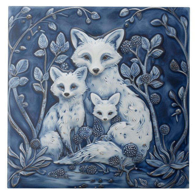 Azulejo De Cerâmica Animais das famílias de raposa-azul e branca (Frente)