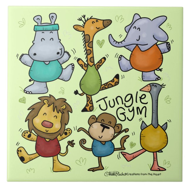 Azulejo De Cerâmica Animais De Exercício Jungle Gym (Frente)