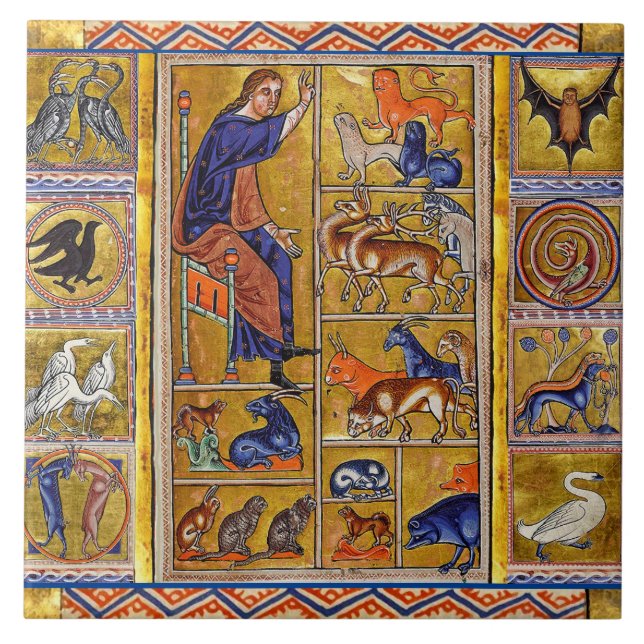 AZULEJO DE CERÂMICA  ANIMAIS DE NOMEAÇÃO DE ADAM,BESTIÁRIO MÉDIO,DERES, (Frente)