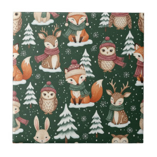 Azulejo De Cerâmica Animais do Natal na Floresta – 4 Inverno Fofo