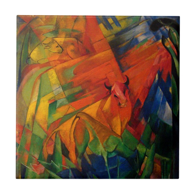 Azulejo De Cerâmica Animais em uma paisagem por Franz Marc (Frente)