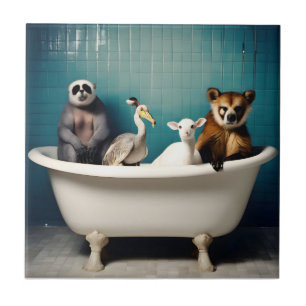 Azulejo De Cerâmica Animais engraçados no banheiro