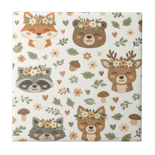 Azulejo De Cerâmica Animais Florais da Floresta Adoráveis