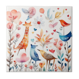 Azulejo De Cerâmica Animais lindos no jardim