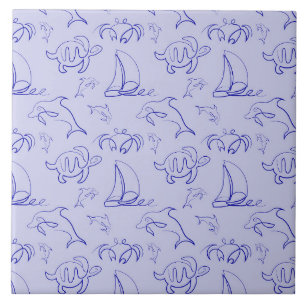 Azulejo De Cerâmica Animais marinhos e padrão de desenho de uma linha 