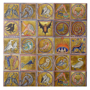 AZULEJO DE CERÂMICA  ANIMAIS MÉDIOS BESTIÁRIOS, FANTÁSTICOS, AZUL VERME