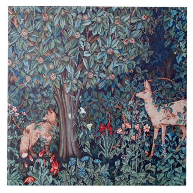 Azulejo De Cerâmica Animais na Floresta, William Morris (Frente)