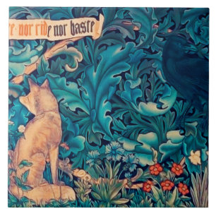 Azulejo De Cerâmica Animais na Floresta, William Morris Cerâmica Azule