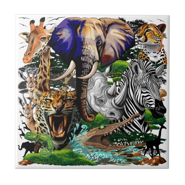Azulejo De Cerâmica Animais Selvagens da savana africana (Frente)