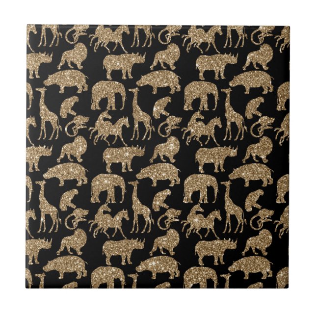 Azulejo De Cerâmica Animais Selvagens Safari Ouro Elegante Glitter Spa (Frente)