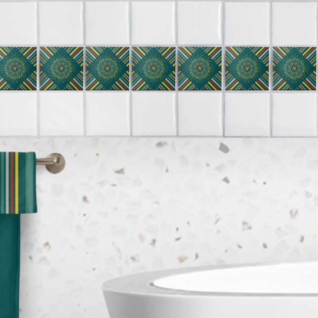 Azulejo De Cerâmica Animais Sob O Sol Mandala Stripes Personalizadas (Criador carregado)