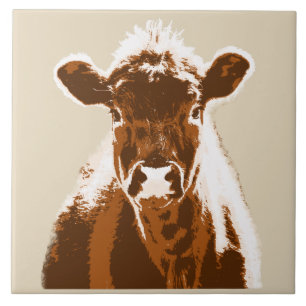 Azulejo De Cerâmica Animal de fazenda da vaca de Brown