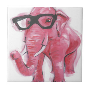 Azulejo De Cerâmica Animal  Elefante Rosa Em Óculos