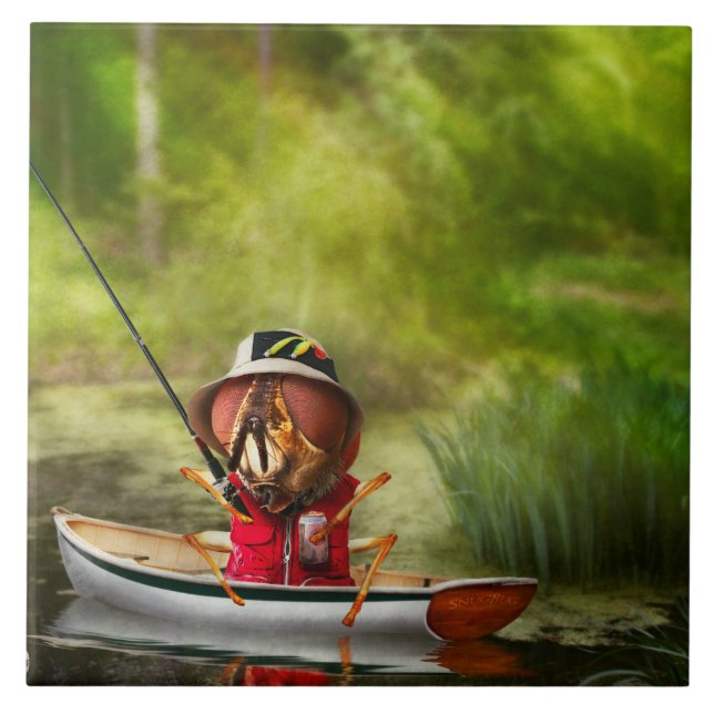 Azulejo De Cerâmica Animal - Voar - Pesca com isca artificial (Frente)