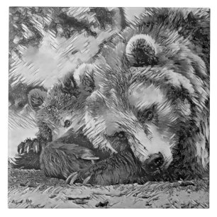 Azulejo De Cerâmica AnimalArtBW_Bear_002