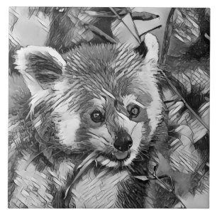 Azulejo De Cerâmica AnimalArtBW_RedPanda_003