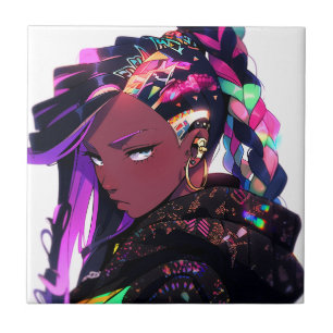 Azulejo De Cerâmica Anime Girl African American Art