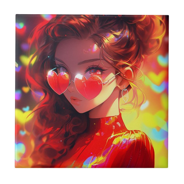 Azulejo De Cerâmica Anime Girl Hearts (Frente)