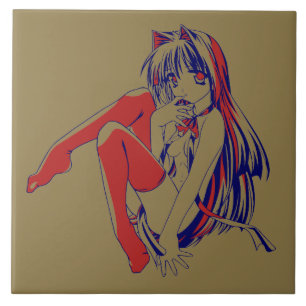 Azulejo De Cerâmica Anime Kawaii, Manga Americana Neko Catgirl