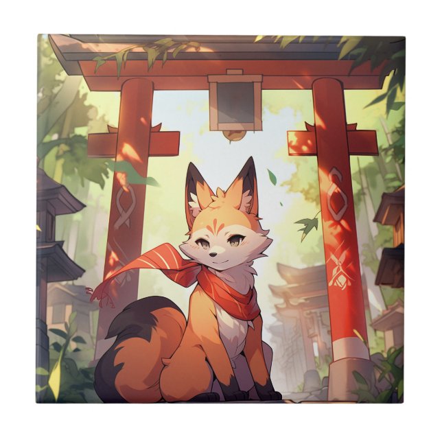 Azulejo De Cerâmica Anime Kitsune Cute Fox Fantasy Art (Frente)