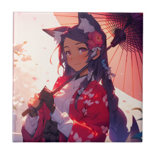 Azulejo De Cerâmica Anime Kitsune Girl Cute Fox Fantasy Art