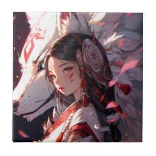 Azulejo De Cerâmica Anime Kitsune Girl Cute Fox Fantasy Art