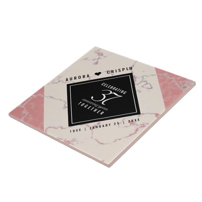 Azulejo De Cerâmica Aniversário Casado Elegante 37.º Alabastro (Lateral)