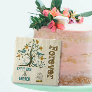 Azulejo De Cerâmica Aniversário da Árvore de Grãos de Madeira para Ave