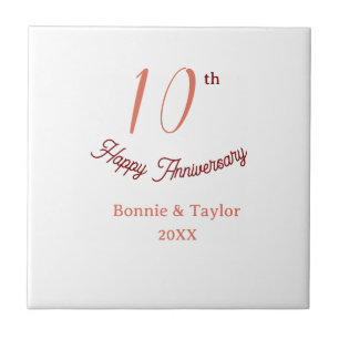 Azulejo De Cerâmica aniversário de 10 anos de casamento pêssego pastel