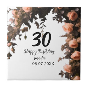 Azulejo De Cerâmica Aniversário de 30 anos moderna de flor da rosa ros