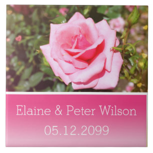 Azulejo De Cerâmica aniversário de casamento da flor rosa-bonito