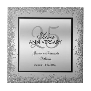 Azulejo De Cerâmica Aniversário de Casamento de 25 Negra e Silver