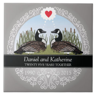 Azulejo De Cerâmica Aniversário de Casamento de 25 Personalizado, Gans