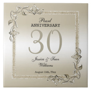 Azulejo De Cerâmica Aniversário de Casamento de 30 Pearl Gem & Glitte