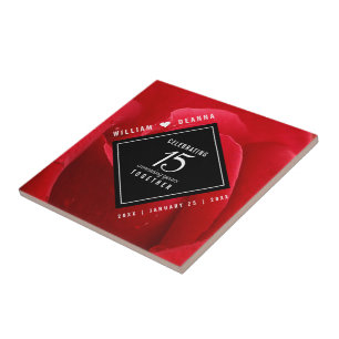 Azulejo De Cerâmica Aniversário de Casamento de Rosa de Elegante