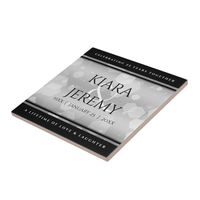 Azulejo De Cerâmica Aniversário de Casamento do 25 Silver Elegante (Lateral)