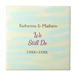 Azulejo De Cerâmica Aniversário de renovação de Vow do greenpastel ama