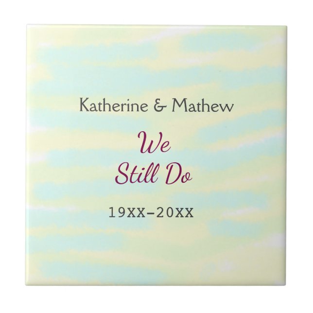 Azulejo De Cerâmica Aniversário de renovação de Vow do greenpastel ama (Frente)