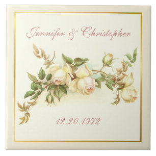 Azulejo De Cerâmica Aniversário do pulverizador do rosa branco