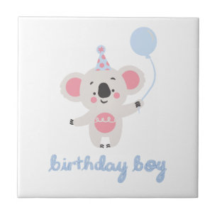 Azulejo De Cerâmica Aniversário Garoto Teddy Urso Segurando Um Balão
