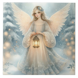 Azulejo De Cerâmica Anjo Celestial de Inverno Lanterna da Graça