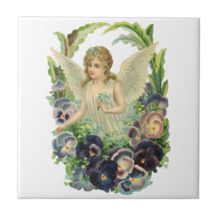 Azulejo De Cerâmica Anjo da Páscoa Vitoriano com Flores de Violeta Rox