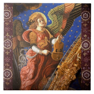 Azulejo De Cerâmica ANJO DE FAZER DE MÚSICA COM UM Natal DE VIELA