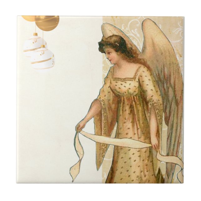 Azulejo De Cerâmica Anjo de Natal e Ornamentos (Frente)