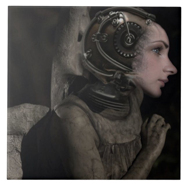 Azulejo De Cerâmica Anjo de Steampunk (Frente)