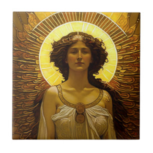 Azulejo De Cerâmica Anjo Dourado Radiante Mensageiro de Luz