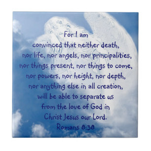 Azulejo De Cerâmica Anjo inspirado da escritura nas nuvens, romanos 8