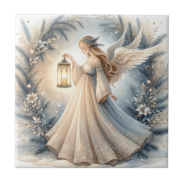 Azulejo De Cerâmica Anjo Lanterna Celestial de Inverno da Paz (Frente)